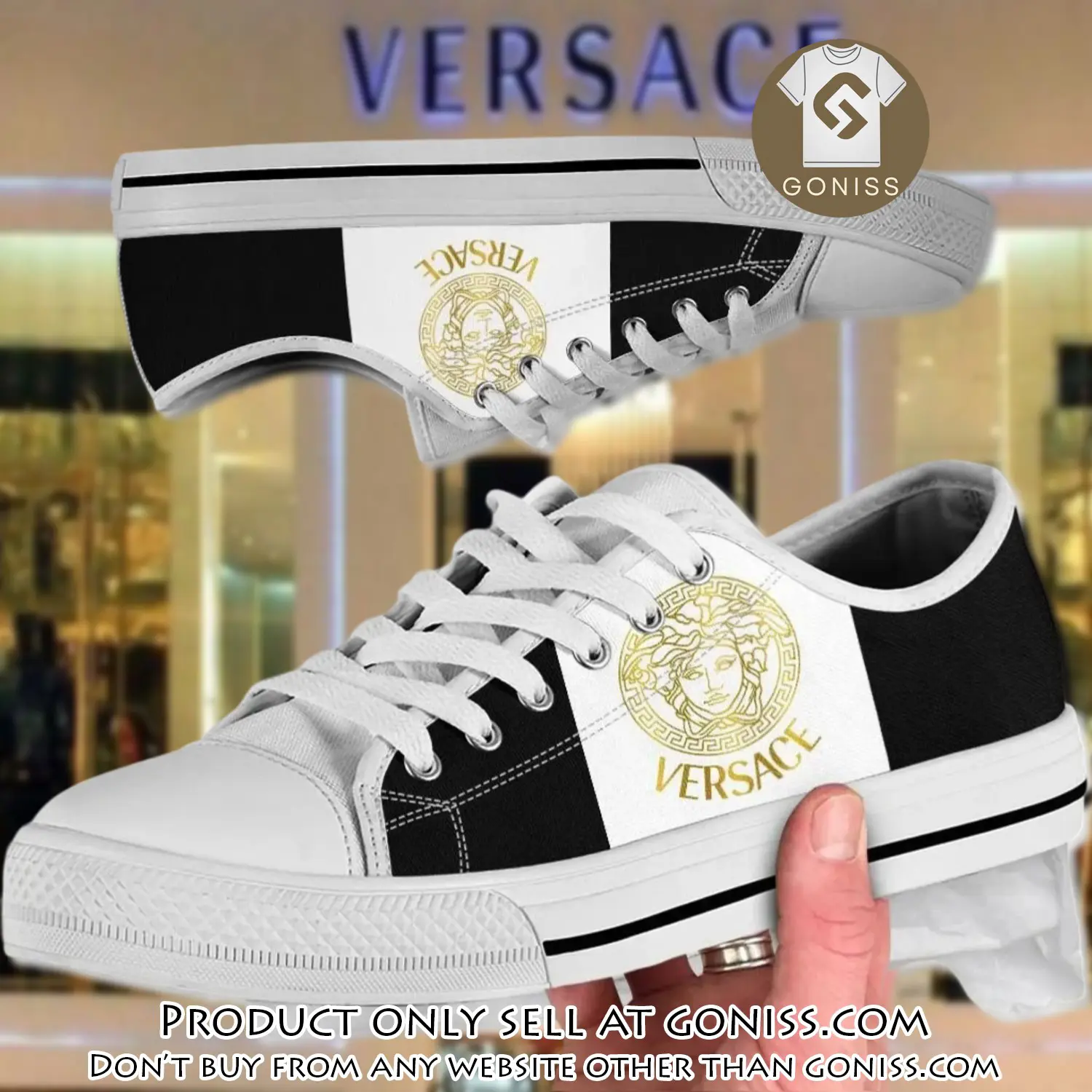 Versace logo black white low top canvas shoes luxury brand gifts for men women gn0119870